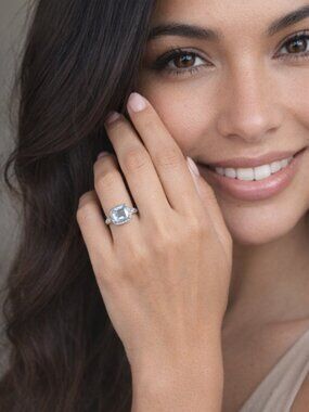 Tocara Sterling Silver Ring with DiAmi and Blue Stone (J84)